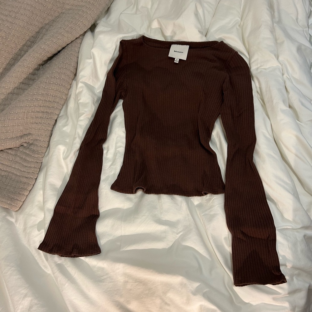 Reformation Miller Knit Top in Cafe XS - Picture 3 of 3